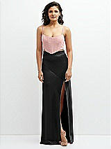 Front View Thumbnail - Black Satin Mix-and-Match High Waist Seamed Bias Skirt