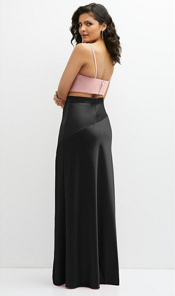 Back View - Black Satin Mix-and-Match High Waist Seamed Bias Skirt