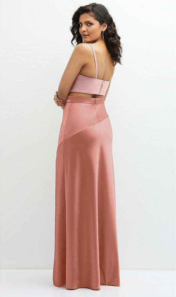 Back View - Desert Rose Satin Mix-and-Match High Waist Seamed Bias Skirt