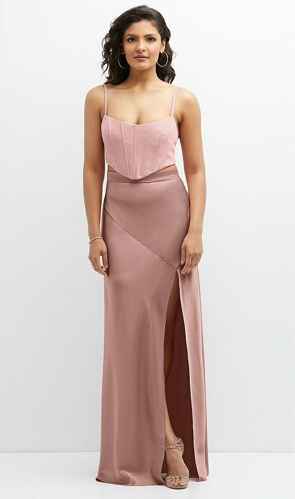 Front View - Neu Nude Satin Mix-and-Match High Waist Seamed Bias Skirt