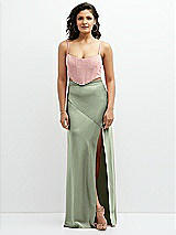 Front View Thumbnail - Sage Satin Mix-and-Match High Waist Seamed Bias Skirt