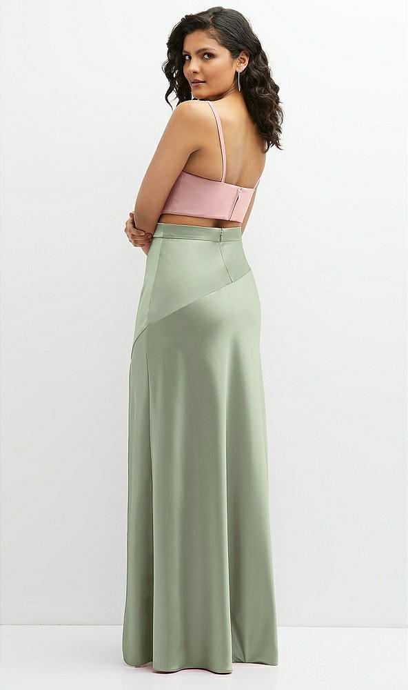 Back View - Sage Satin Mix-and-Match High Waist Seamed Bias Skirt