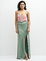 Front View Thumbnail - Seagrass Satin Mix-and-Match High Waist Seamed Bias Skirt