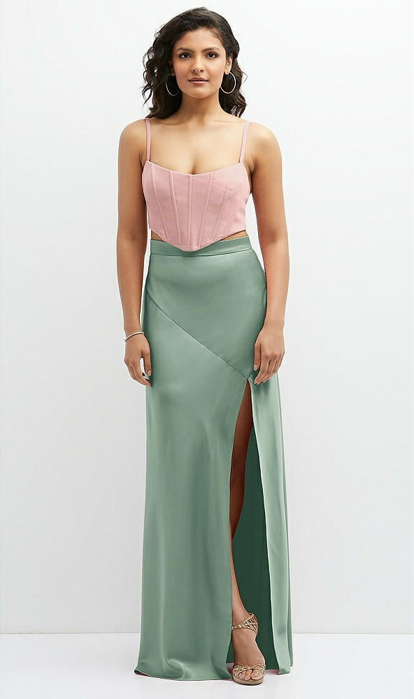 Front View - Seagrass Satin Mix-and-Match High Waist Seamed Bias Skirt