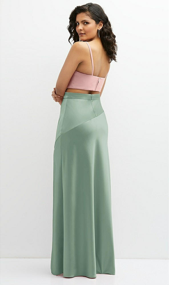 Back View - Seagrass Satin Mix-and-Match High Waist Seamed Bias Skirt