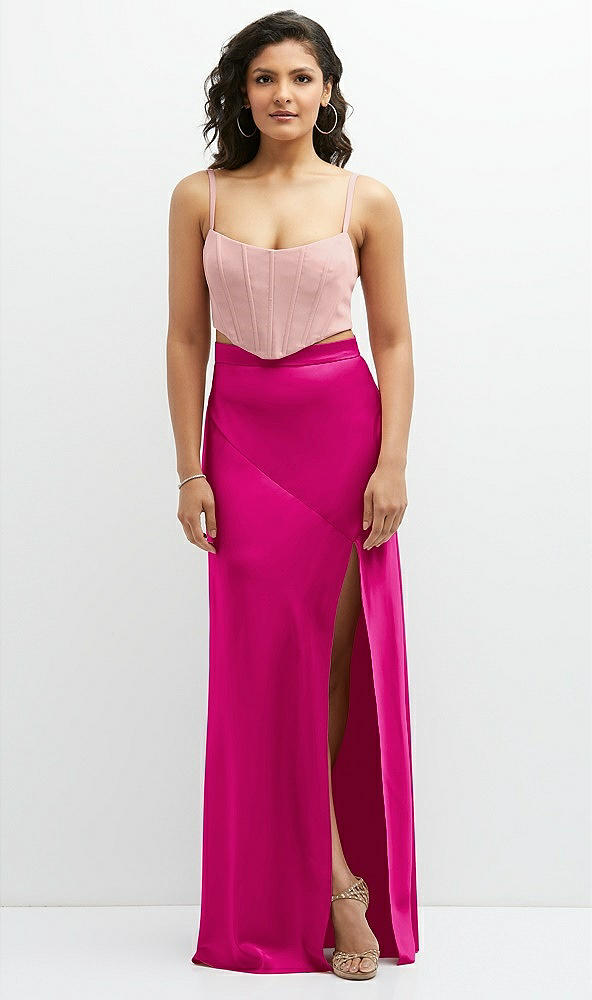 Front View - Think Pink Satin Mix-and-Match High Waist Seamed Bias Skirt