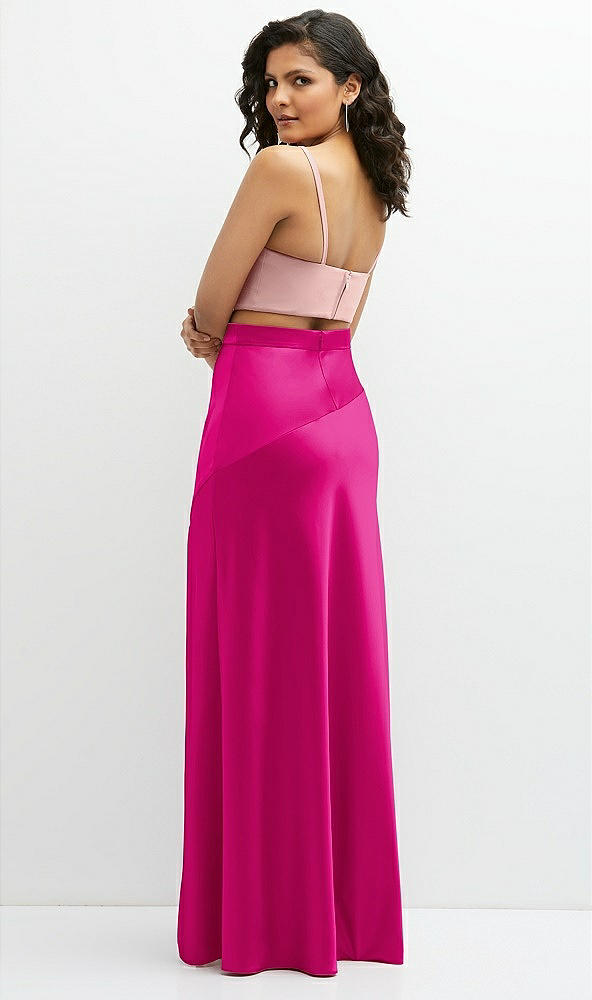 Back View - Think Pink Satin Mix-and-Match High Waist Seamed Bias Skirt