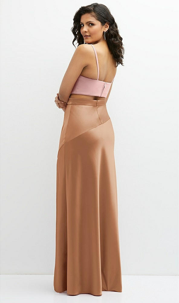 Back View - Toffee Satin Mix-and-Match High Waist Seamed Bias Skirt