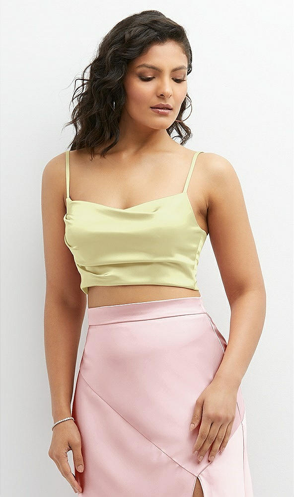 Front View - Butter Yellow Satin Mix-and-Match Draped Midriff Top