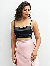 Front View Thumbnail - Black Satin Mix-and-Match Draped Midriff Top