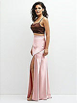 Side View Thumbnail - Cognac Satin Mix-and-Match Draped Midriff Top