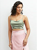 Front View Thumbnail - Sage Satin Mix-and-Match Draped Midriff Top