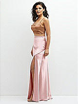 Side View Thumbnail - Toffee Satin Mix-and-Match Draped Midriff Top