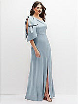 Side View Thumbnail - Mist One-Shoulder Satin Maxi Dress with Chic Oversized Shoulder Bow