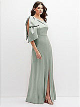 Side View Thumbnail - Willow Green One-Shoulder Satin Maxi Dress with Chic Oversized Shoulder Bow