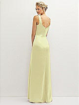 Rear View Thumbnail - Butter Yellow Square-Neck Satin A-line Maxi Dress with Front Slit