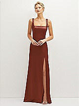 Front View Thumbnail - Auburn Moon Square-Neck Satin A-line Maxi Dress with Front Slit