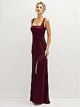 Side View Thumbnail - Cabernet Square-Neck Satin A-line Maxi Dress with Front Slit