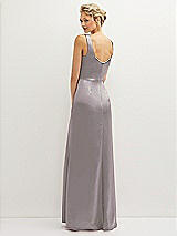 Rear View Thumbnail - Cashmere Gray Square-Neck Satin A-line Maxi Dress with Front Slit