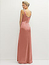 Rear View Thumbnail - Desert Rose Square-Neck Satin A-line Maxi Dress with Front Slit