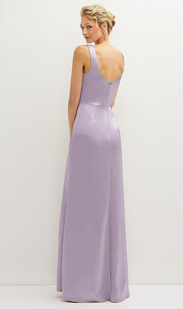 Back View - Lilac Haze Square-Neck Satin A-line Maxi Dress with Front Slit