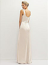 Rear View Thumbnail - Oat Square-Neck Satin A-line Maxi Dress with Front Slit