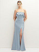 Front View Thumbnail - Mist Soft Ruffle Cuff Strapless Trumpet Dress with Front Slit