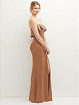 Side View Thumbnail - Toffee Soft Ruffle Cuff Strapless Trumpet Dress with Front Slit