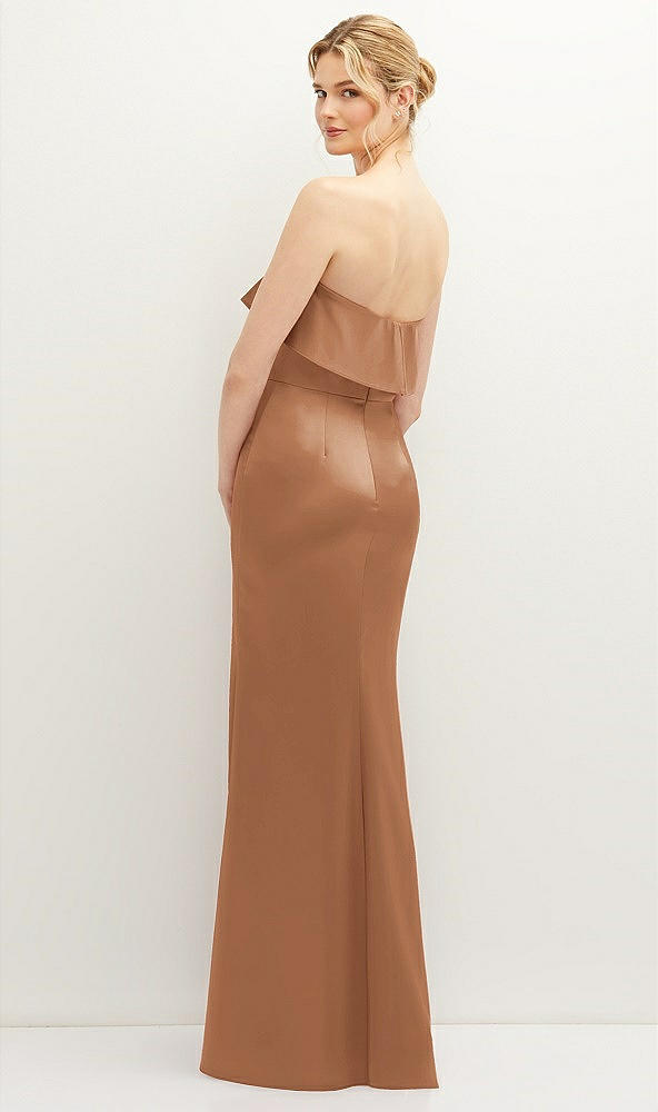 Back View - Toffee Soft Ruffle Cuff Strapless Trumpet Dress with Front Slit