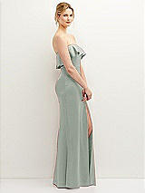 Side View Thumbnail - Willow Green Soft Ruffle Cuff Strapless Trumpet Dress with Front Slit