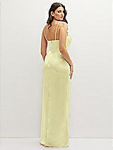 Rear View Thumbnail - Butter Yellow Asymmetrical Draped Pleat Wrap Satin Maxi Dress