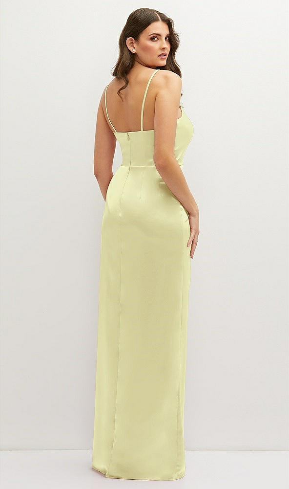 Back View - Butter Yellow Asymmetrical Draped Pleat Wrap Satin Maxi Dress