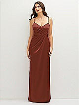 Front View Thumbnail - Auburn Moon Asymmetrical Draped Pleat Wrap Satin Maxi Dress