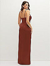 Rear View Thumbnail - Auburn Moon Asymmetrical Draped Pleat Wrap Satin Maxi Dress