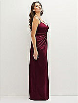 Side View Thumbnail - Cabernet Asymmetrical Draped Pleat Wrap Satin Maxi Dress