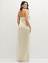 Rear View Thumbnail - Champagne Asymmetrical Draped Pleat Wrap Satin Maxi Dress