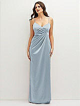 Front View Thumbnail - Mist Asymmetrical Draped Pleat Wrap Satin Maxi Dress