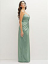 Side View Thumbnail - Seagrass Asymmetrical Draped Pleat Wrap Satin Maxi Dress