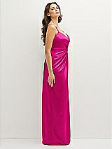 Side View Thumbnail - Think Pink Asymmetrical Draped Pleat Wrap Satin Maxi Dress