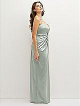 Side View Thumbnail - Willow Green Asymmetrical Draped Pleat Wrap Satin Maxi Dress