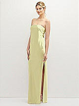 Alt View 1 Thumbnail - Butter Yellow Strapless Pull-On Satin Column Dress with Side Seam Slit