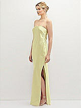 Side View Thumbnail - Butter Yellow Strapless Pull-On Satin Column Dress with Side Seam Slit