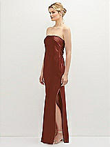 Side View Thumbnail - Auburn Moon Strapless Pull-On Satin Column Dress with Side Seam Slit