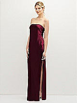 Alt View 1 Thumbnail - Cabernet Strapless Pull-On Satin Column Dress with Side Seam Slit