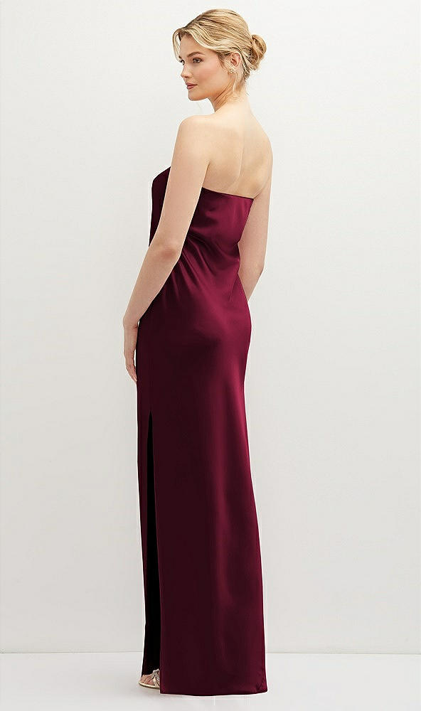 Back View - Cabernet Strapless Pull-On Satin Column Dress with Side Seam Slit