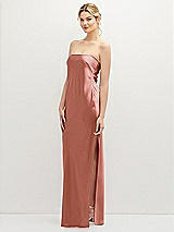 Alt View 1 Thumbnail - Desert Rose Strapless Pull-On Satin Column Dress with Side Seam Slit