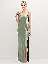 Front View Thumbnail - Sage Strapless Pull-On Satin Column Dress with Side Seam Slit