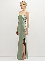 Side View Thumbnail - Sage Strapless Pull-On Satin Column Dress with Side Seam Slit