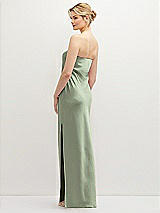 Rear View Thumbnail - Sage Strapless Pull-On Satin Column Dress with Side Seam Slit