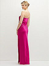 Rear View Thumbnail - Think Pink Strapless Pull-On Satin Column Dress with Side Seam Slit